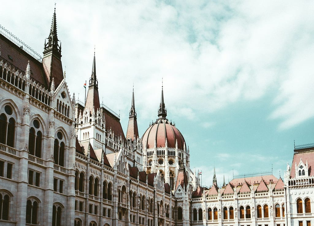 a large building with towers